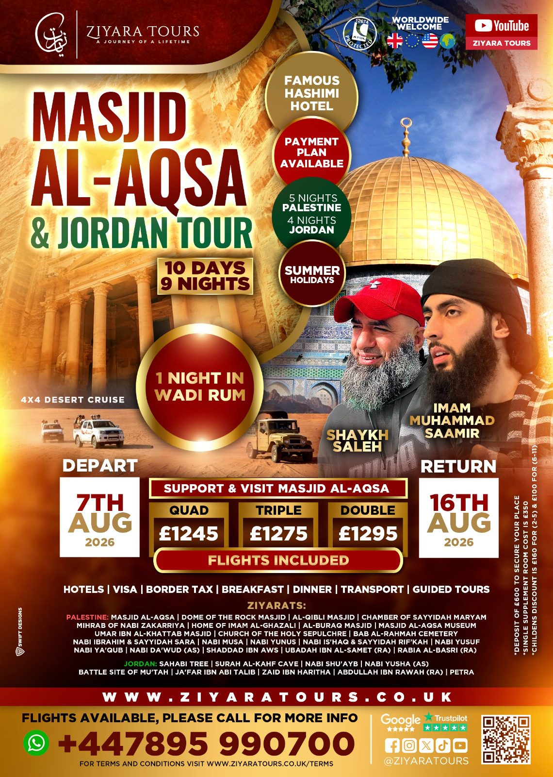 Masjid Al-Aqsa & Jordan Tour, August (Summer Holidays) 2026