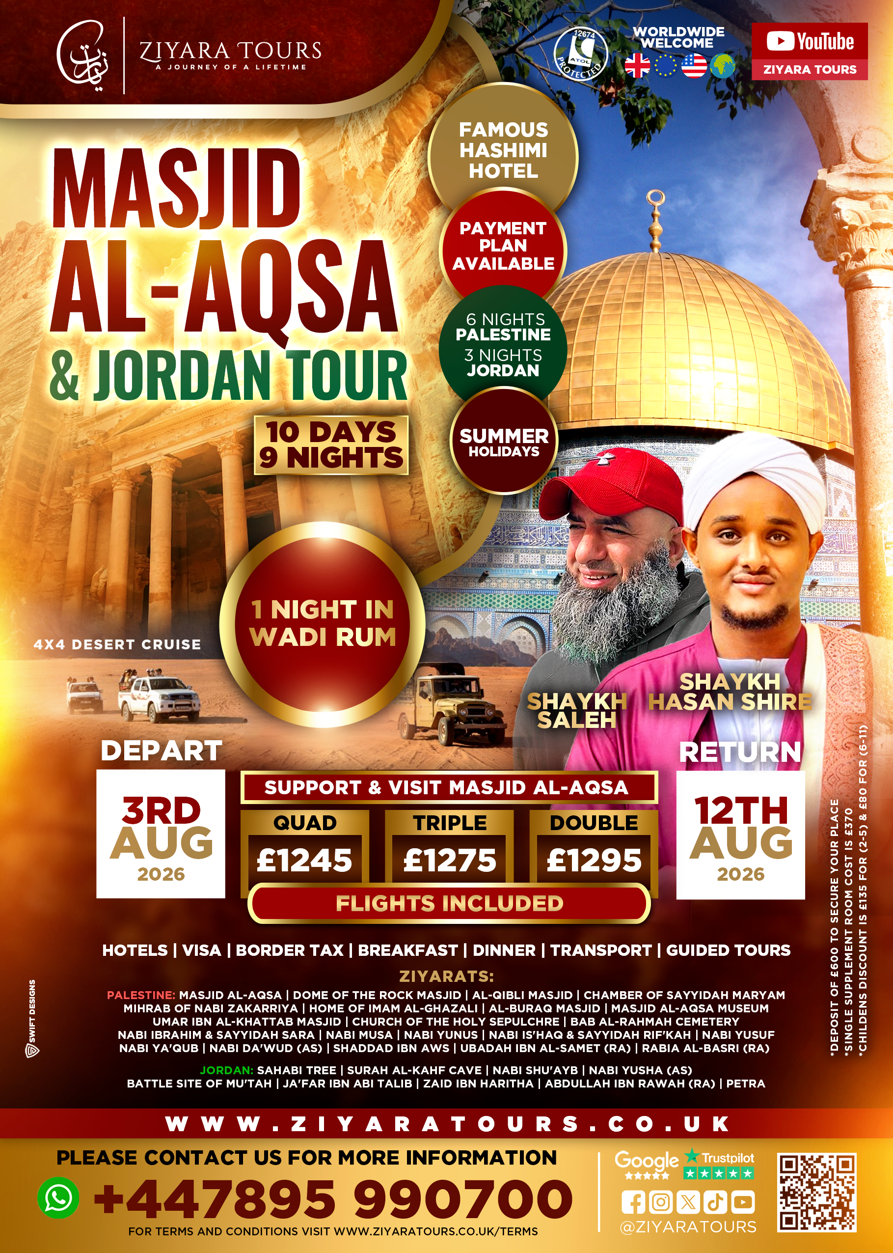Masjid Al-Aqsa & Jordan Tour, August (Summer Holidays) 2026 – Group 2